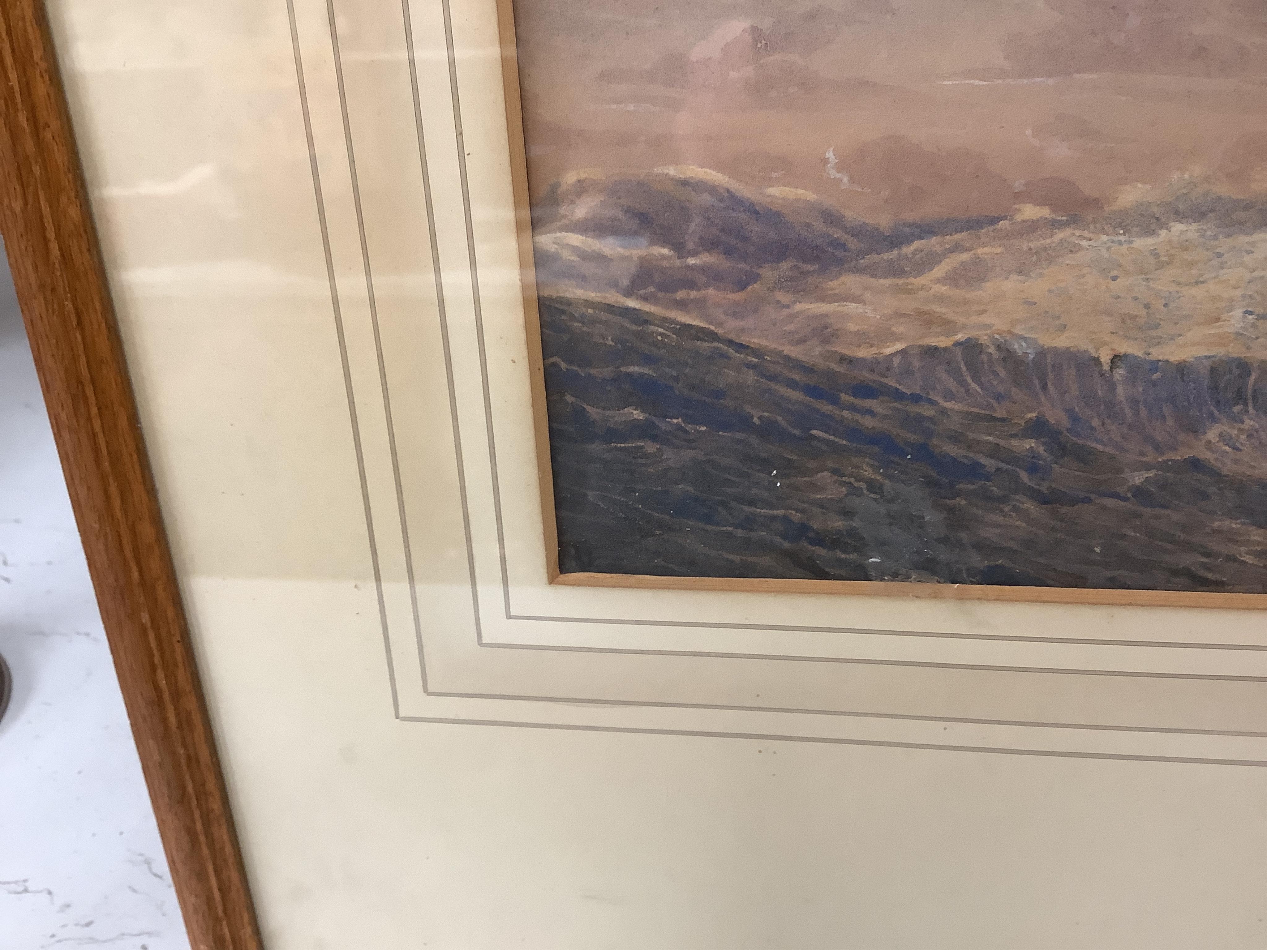 A collection of seven 19th century watercolour paintings to include, by - T.S Robins - ‘’Fishing boats in a choppy sea, signed; C.F. Buckley, 'Dove Dale, Derbyshire’, signed; Hercules Brabazon Brabazon, 'Fishing boats at